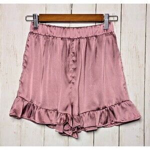 Nasty Gal Dusty Rose Pink Satin Ruffle Hem Shorts Size 8 Coquette Valentines Y2k